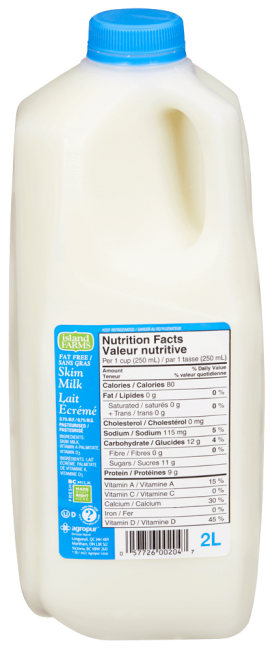 whole milk vs skim milk nutrition facts